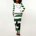Custom Zimbabwe Sables Rugby Long Sleeve Bodycon Dress Go Champion - African Pride