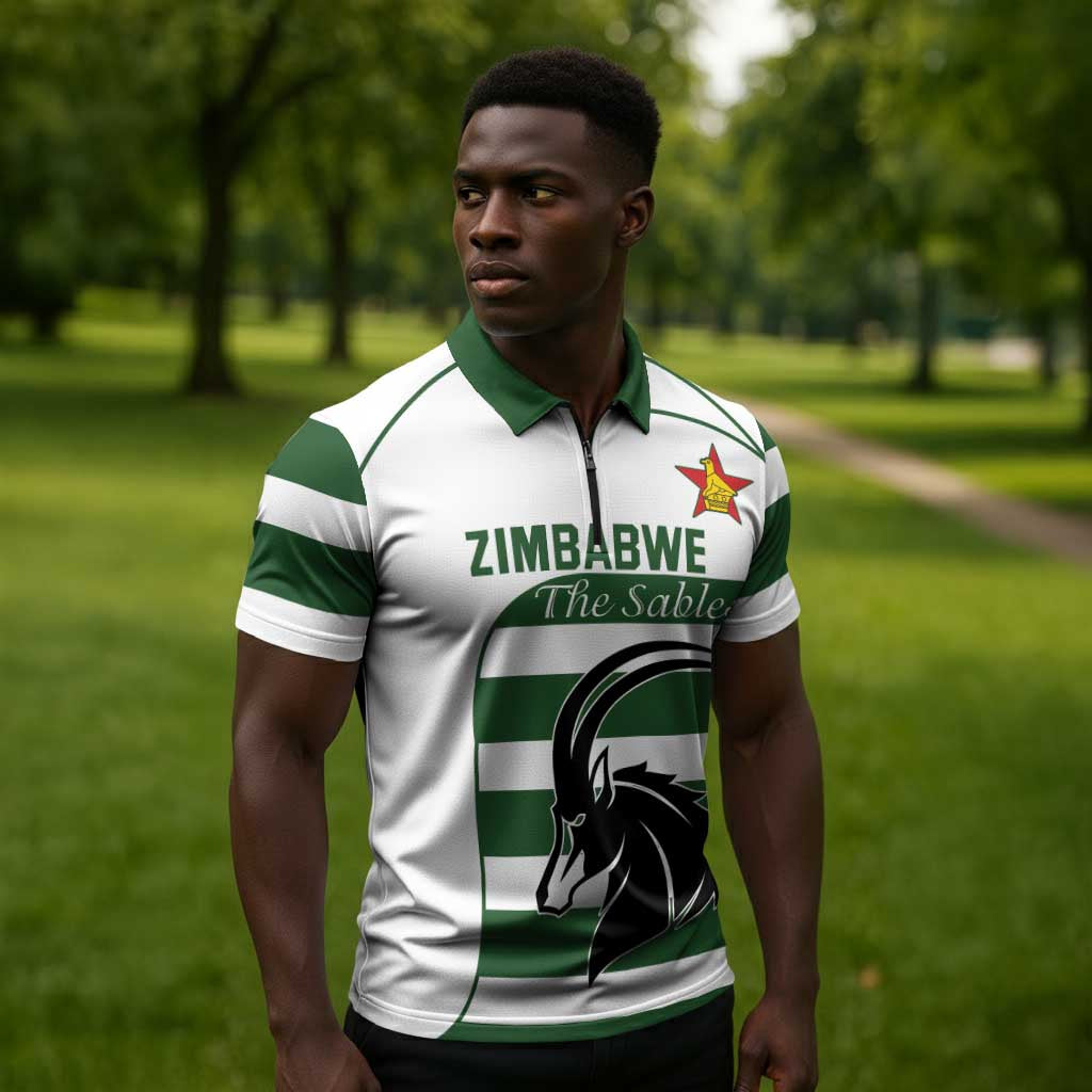 Custom Zimbabwe Sables Rugby Zipper Polo Shirt Go Champion