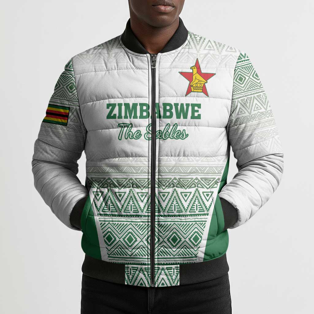 Custom Zimbabwe Sables Rugby Bomber Puffer Jacket African Patterns