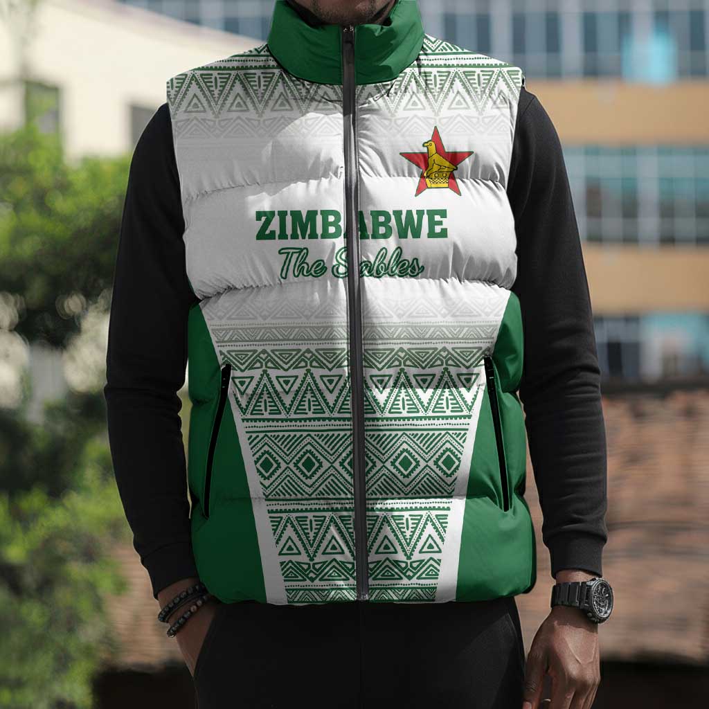 Custom Zimbabwe Sables Rugby Sleeveless Puffer Jacket African Patterns