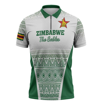 Custom Zimbabwe Sables Rugby Zipper Polo Shirt African Patterns