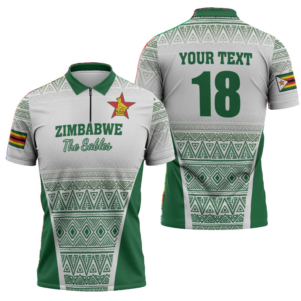 Custom Zimbabwe Sables Rugby Zipper Polo Shirt African Patterns