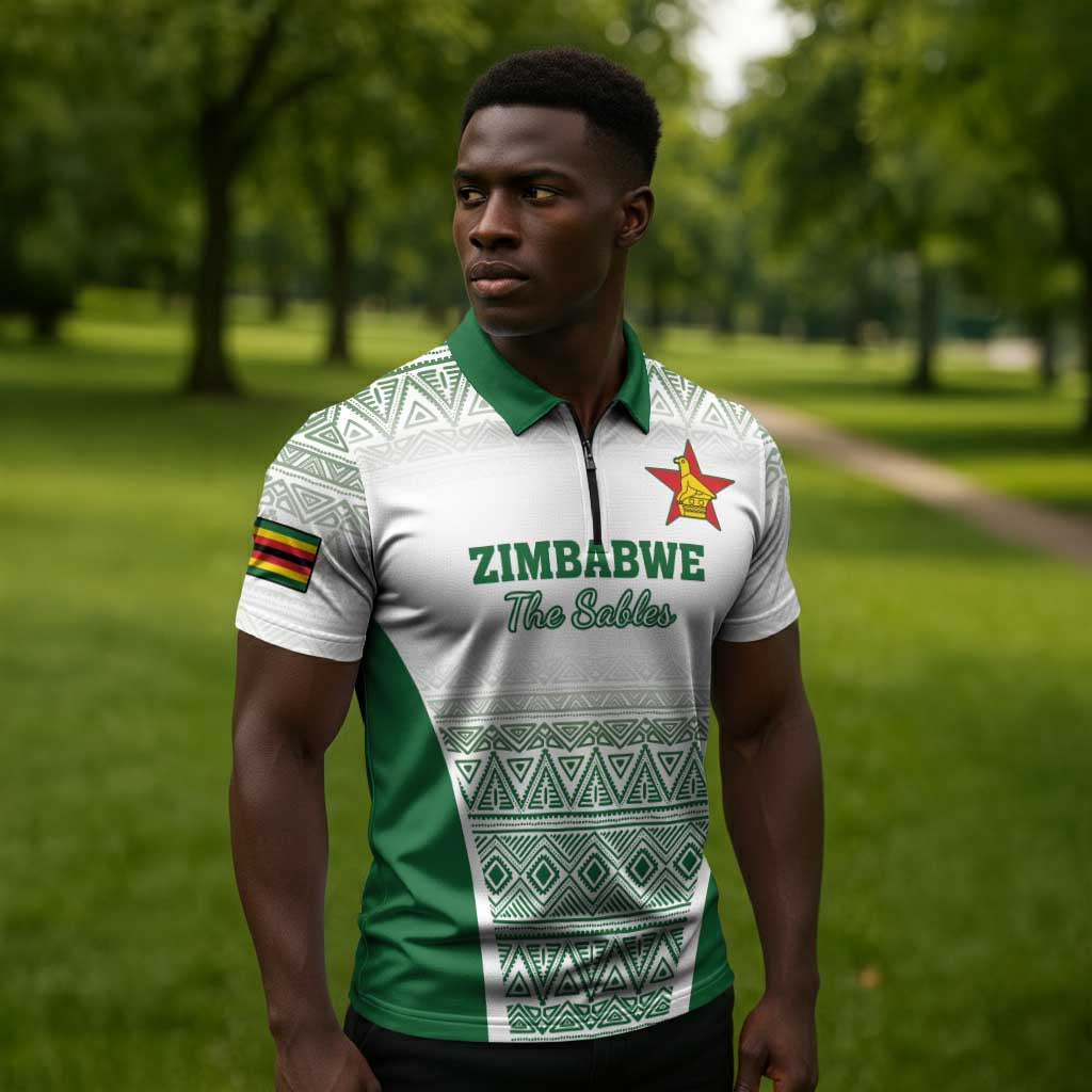 Custom Zimbabwe Sables Rugby Zipper Polo Shirt African Patterns