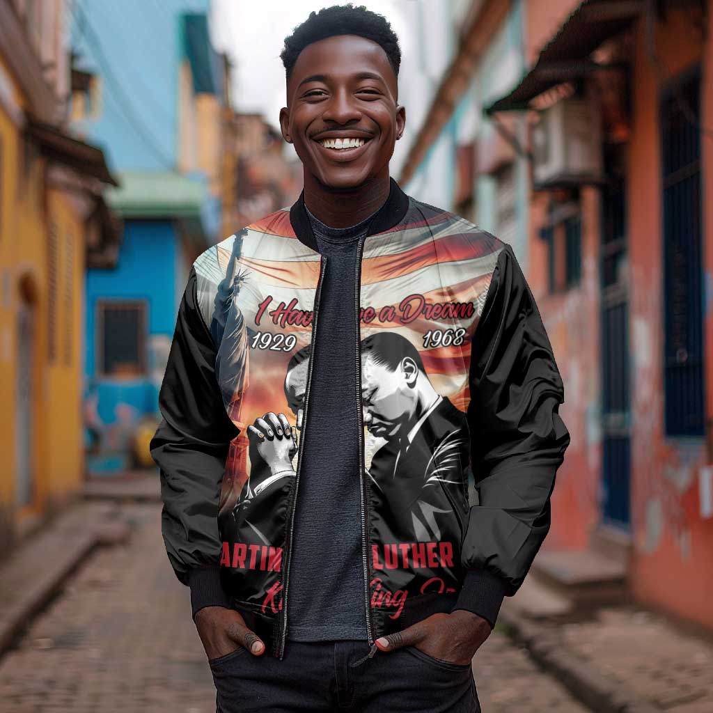 Happy MLK Day Bomber Jacket Black Americans Leaders I Have a Dream