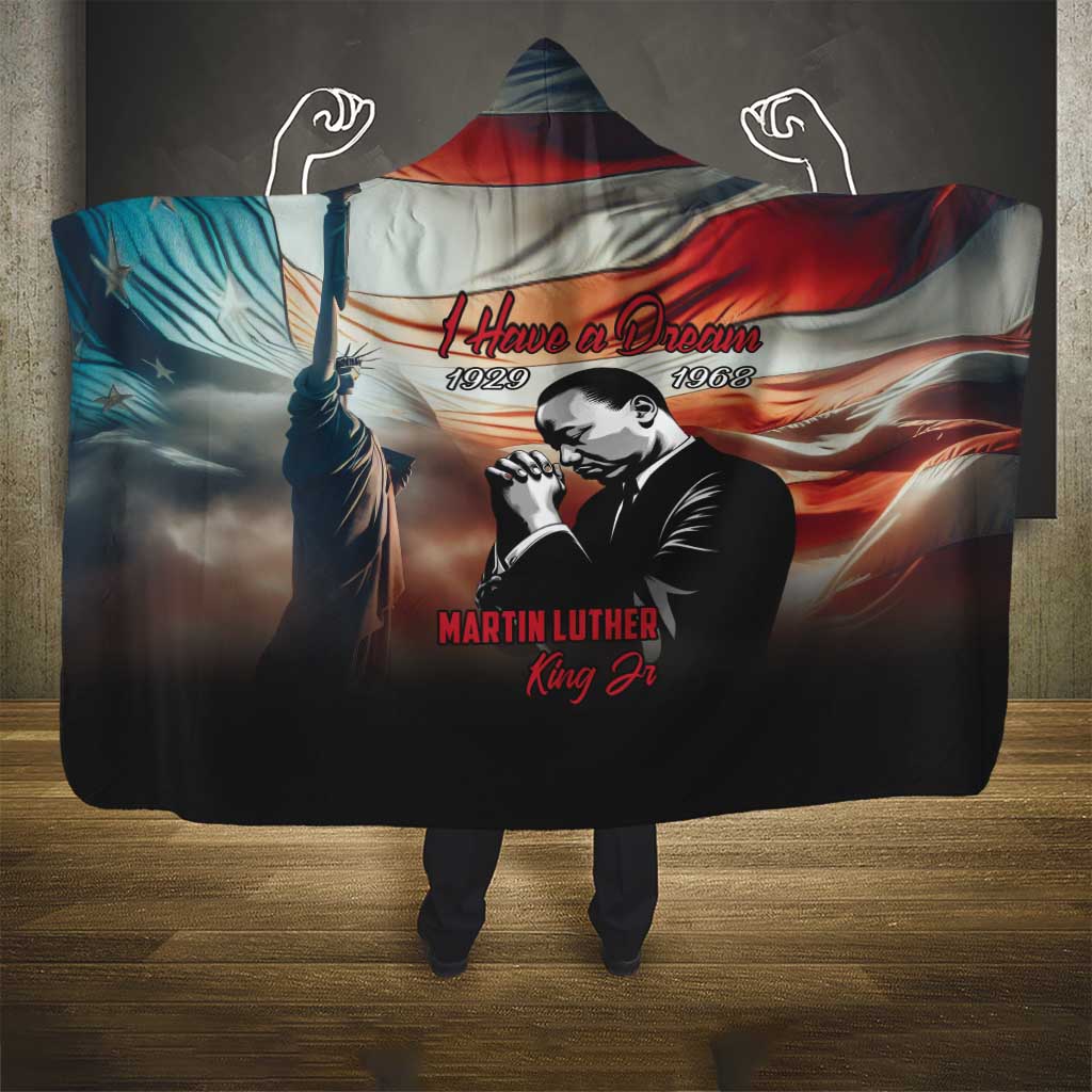 Happy MLK Day Hooded Blanket Black Americans Leaders I Have a Dream