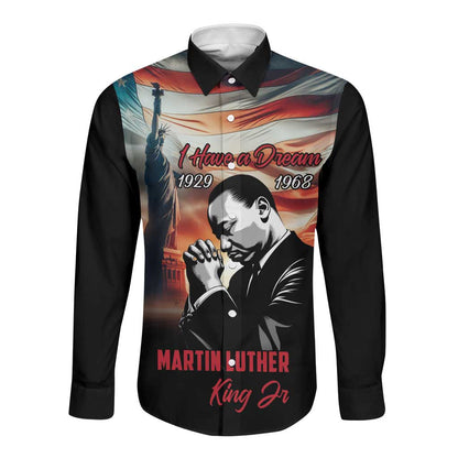 Happy MLK Day Long Sleeve Button Shirt Black Americans Leaders I Have a Dream