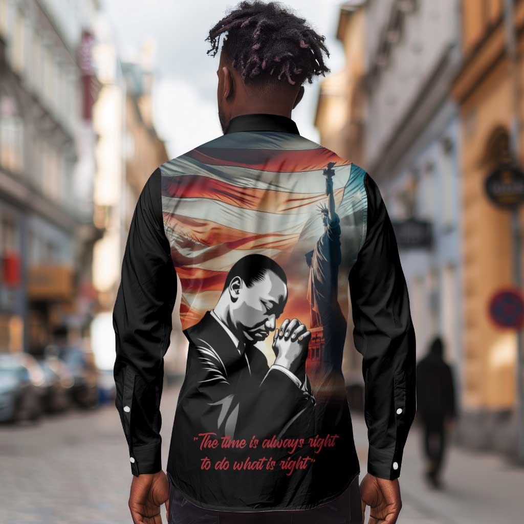 Happy MLK Day Long Sleeve Button Shirt Black Americans Leaders I Have a Dream