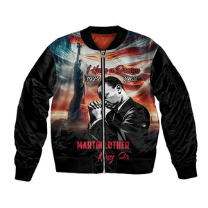 Happy MLK Day Sleeve Zip Bomber Jacket Black Americans Leaders I Have a Dream