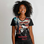Happy MLK Day Women V-Neck T-Shirt Black Americans Leaders I Have a Dream