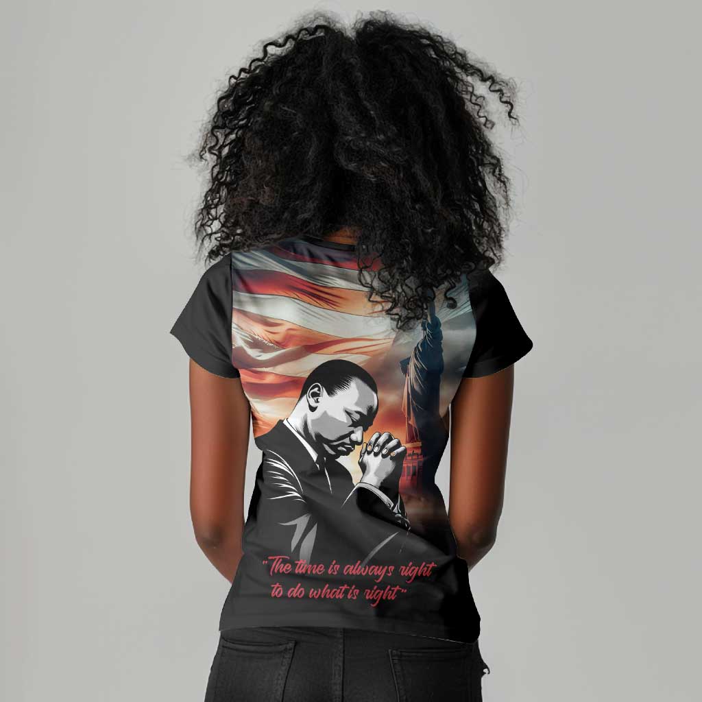 Happy MLK Day Women V-Neck T-Shirt Black Americans Leaders I Have a Dream