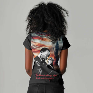 Happy MLK Day Women V-Neck T-Shirt Black Americans Leaders I Have a Dream