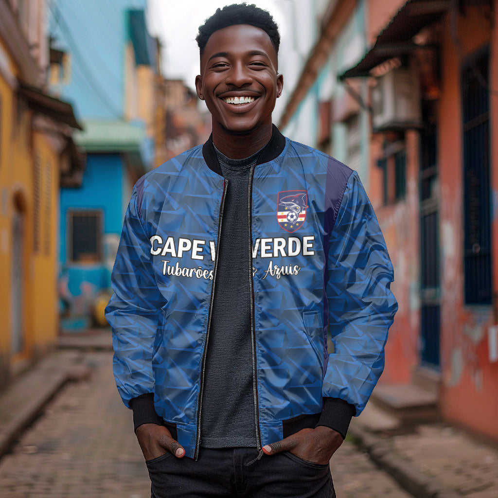 Custom Cape Verde Football 2026 Bomber Jacket Atlantic Blue Sharks Heritage