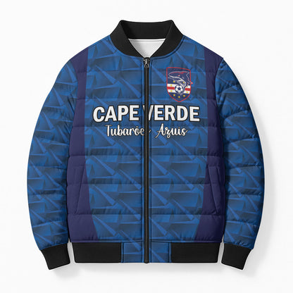 Custom Cape Verde Football 2026 Bomber Puffer Jacket Atlantic Blue Sharks Heritage
