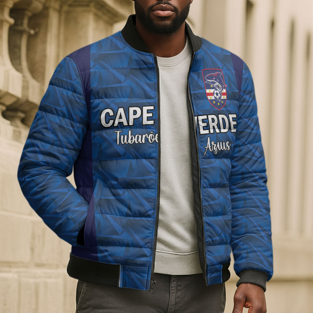 Custom Cape Verde Football 2026 Bomber Puffer Jacket Atlantic Blue Sharks Heritage