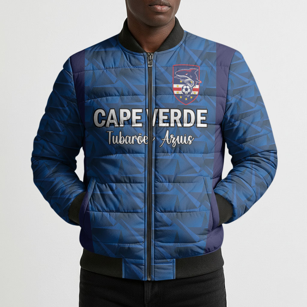 Custom Cape Verde Football 2026 Bomber Puffer Jacket Atlantic Blue Sharks Heritage