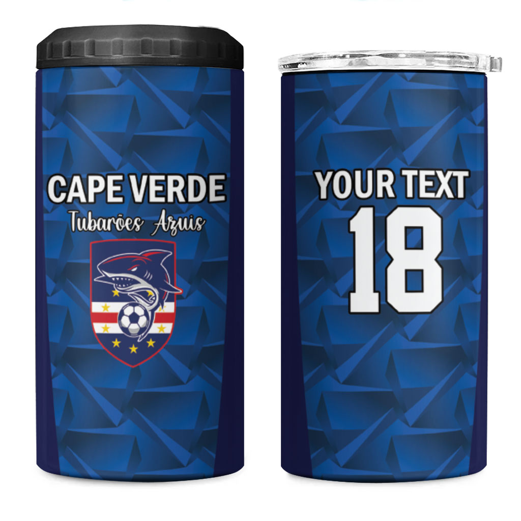 Custom Cape Verde Football 2026 4 in 1 Can Cooler Tumbler Atlantic Blue Sharks Heritage