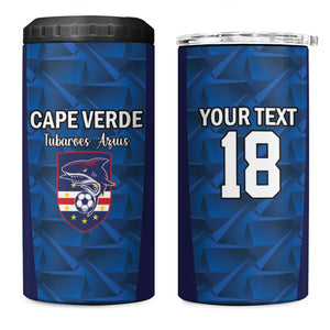 Custom Cape Verde Football 2026 4 in 1 Can Cooler Tumbler Atlantic Blue Sharks Heritage