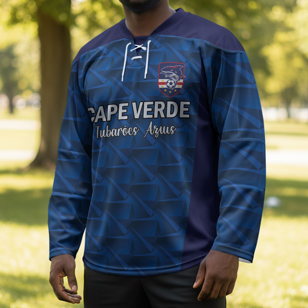 Custom Cape Verde Football 2026 Hockey Jersey Atlantic Blue Sharks Heritage