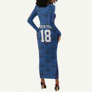 Custom Cape Verde Football 2026 Long Sleeve Bodycon Dress Atlantic Blue Sharks Heritage