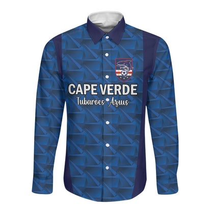 Custom Cape Verde Football 2026 Long Sleeve Button Shirt Atlantic Blue Sharks Heritage