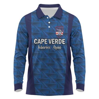 Custom Cape Verde Football 2026 Long Sleeve Polo Shirt Atlantic Blue Sharks Heritage
