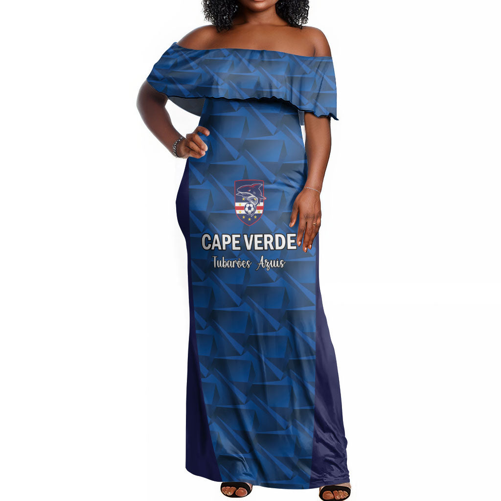 Custom Cape Verde Football 2026 Off Shoulder Maxi Dress Atlantic Blue Sharks Heritage