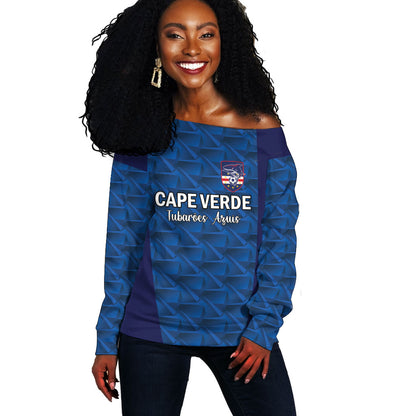 Custom Cape Verde Football 2026 Off Shoulder Sweater Atlantic Blue Sharks Heritage