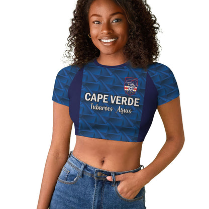 Custom Cape Verde Football 2026 Raglan Cropped T shirt Atlantic Blue Sharks Heritage