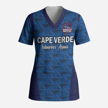 Custom Cape Verde Football 2026 Scrub Top Atlantic Blue Sharks Heritage