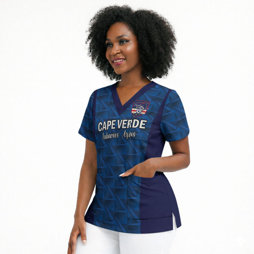 Custom Cape Verde Football 2026 Scrub Top Atlantic Blue Sharks Heritage