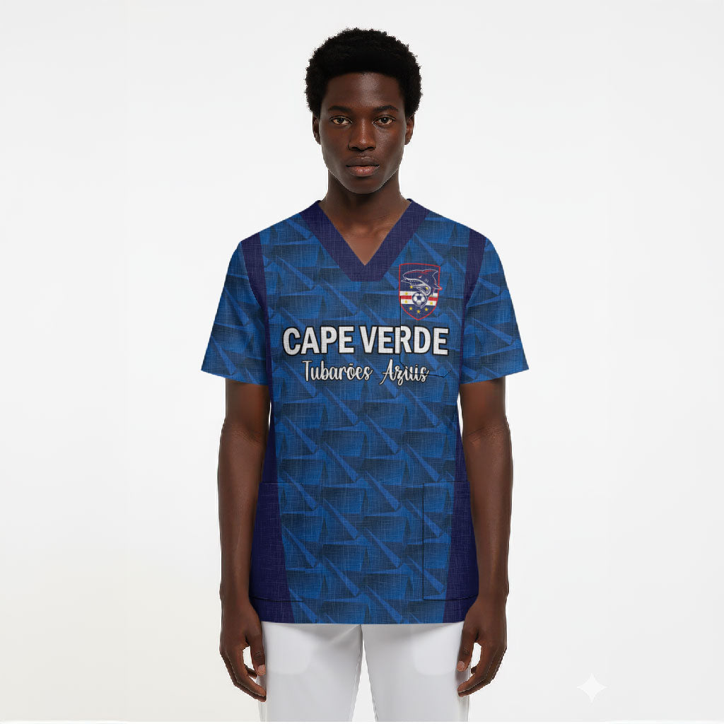 Custom Cape Verde Football 2026 Scrub Top Atlantic Blue Sharks Heritage
