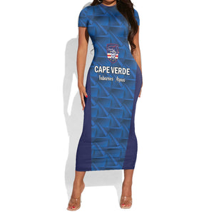 Custom Cape Verde Football 2026 Short Sleeve Bodycon Dress Atlantic Blue Sharks Heritage