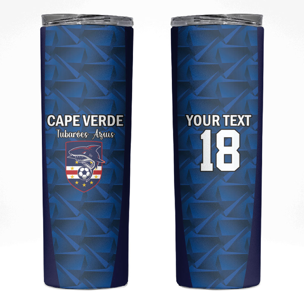 Custom Cape Verde Football 2026 Skinny Tumbler Atlantic Blue Sharks Heritage