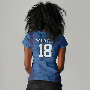Custom Cape Verde Football 2026 Women V-Neck T-Shirt Atlantic Blue Sharks Heritage
