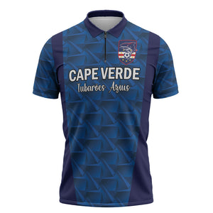 Custom Cape Verde Football 2026 Zipper Polo Shirt Atlantic Blue Sharks Heritage