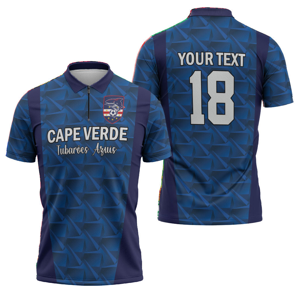 Custom Cape Verde Football 2026 Zipper Polo Shirt Atlantic Blue Sharks Heritage