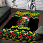 Black Jamaican Christmas Area Rug Reggae Lion With Kente Pattern
