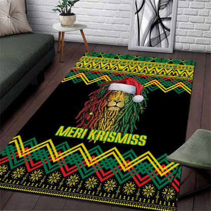 Black Jamaican Christmas Area Rug Reggae Lion With Kente Pattern