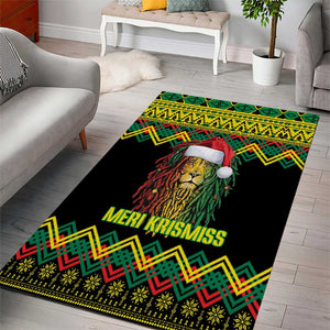 Black Jamaican Christmas Area Rug Reggae Lion With Kente Pattern