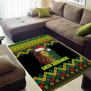 Black Jamaican Christmas Area Rug Reggae Lion With Kente Pattern