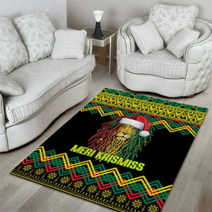 Black Jamaican Christmas Area Rug Reggae Lion With Kente Pattern