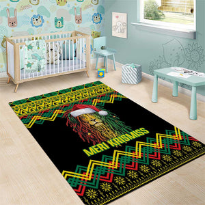 Black Jamaican Christmas Area Rug Reggae Lion With Kente Pattern