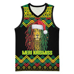 Black Jamaican Christmas Basketball Jersey Reggae Lion With Kente Pattern LT18