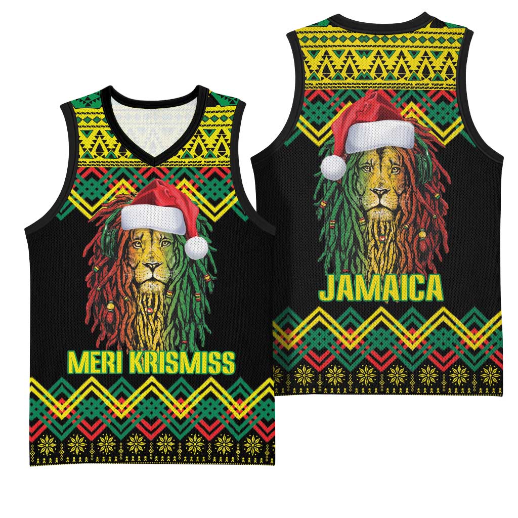 Black Jamaican Christmas Basketball Jersey Reggae Lion With Kente Pattern LT18