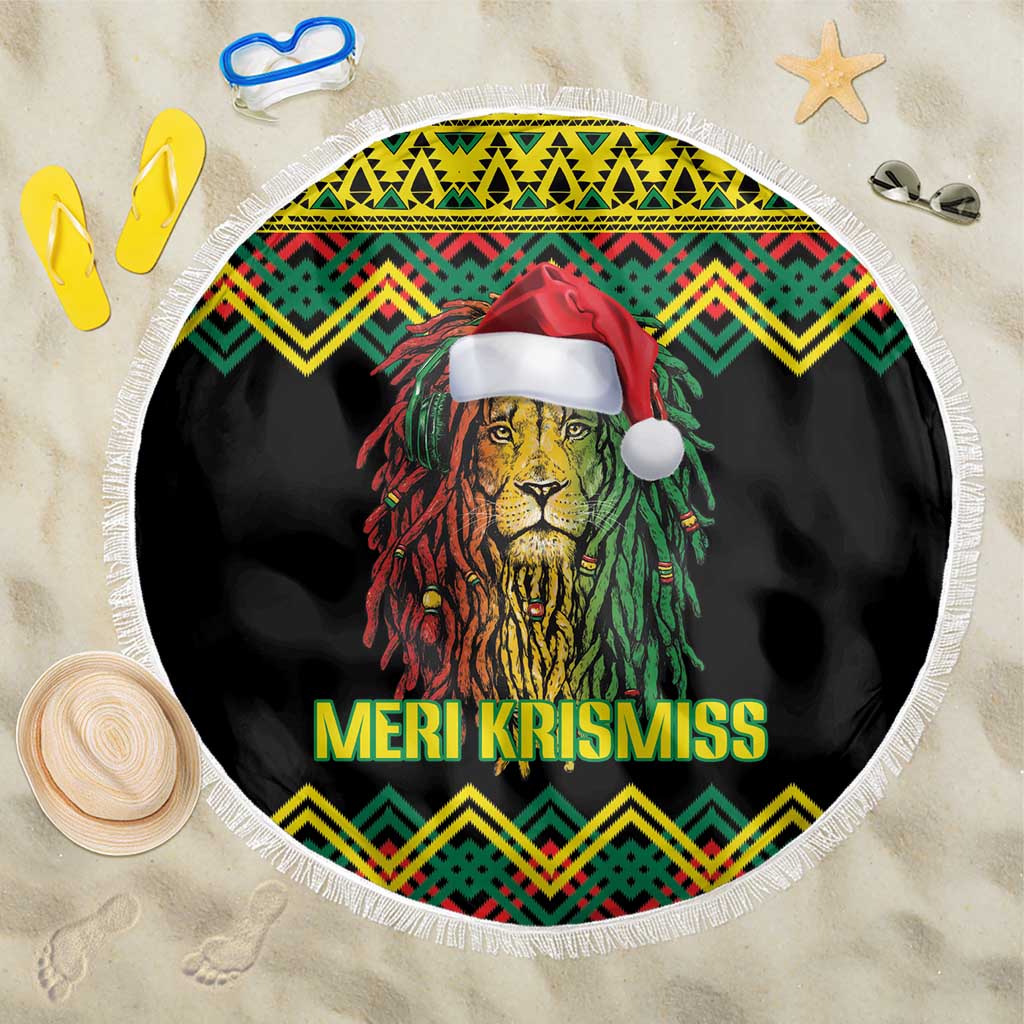 Black Jamaican Christmas Beach Blanket Reggae Lion With Kente Pattern