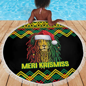 Black Jamaican Christmas Beach Blanket Reggae Lion With Kente Pattern