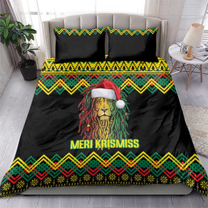 Black Jamaican Christmas Bedding Set Reggae Lion With Kente Pattern