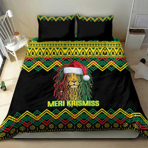 Black Jamaican Christmas Bedding Set Reggae Lion With Kente Pattern