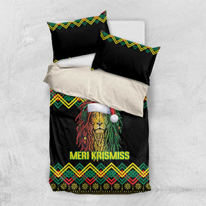 Black Jamaican Christmas Bedding Set Reggae Lion With Kente Pattern