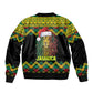 Black Jamaican Christmas Bomber Jacket Reggae Lion With Kente Pattern